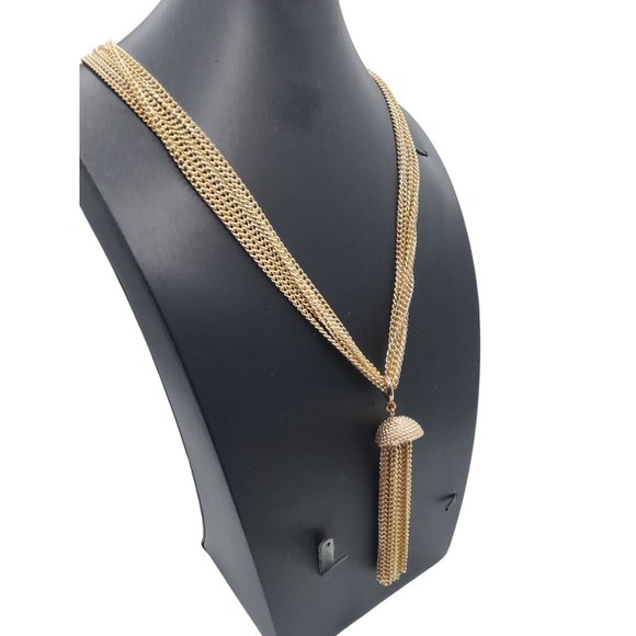 Vintage 1970's signed Sarah Coventry gold tone tassel pendant multi strand neckl - Picture 2 of 4